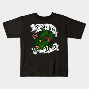 fishing dad. gift for fathers. fishing artwork by JJadx. Kids T-Shirt